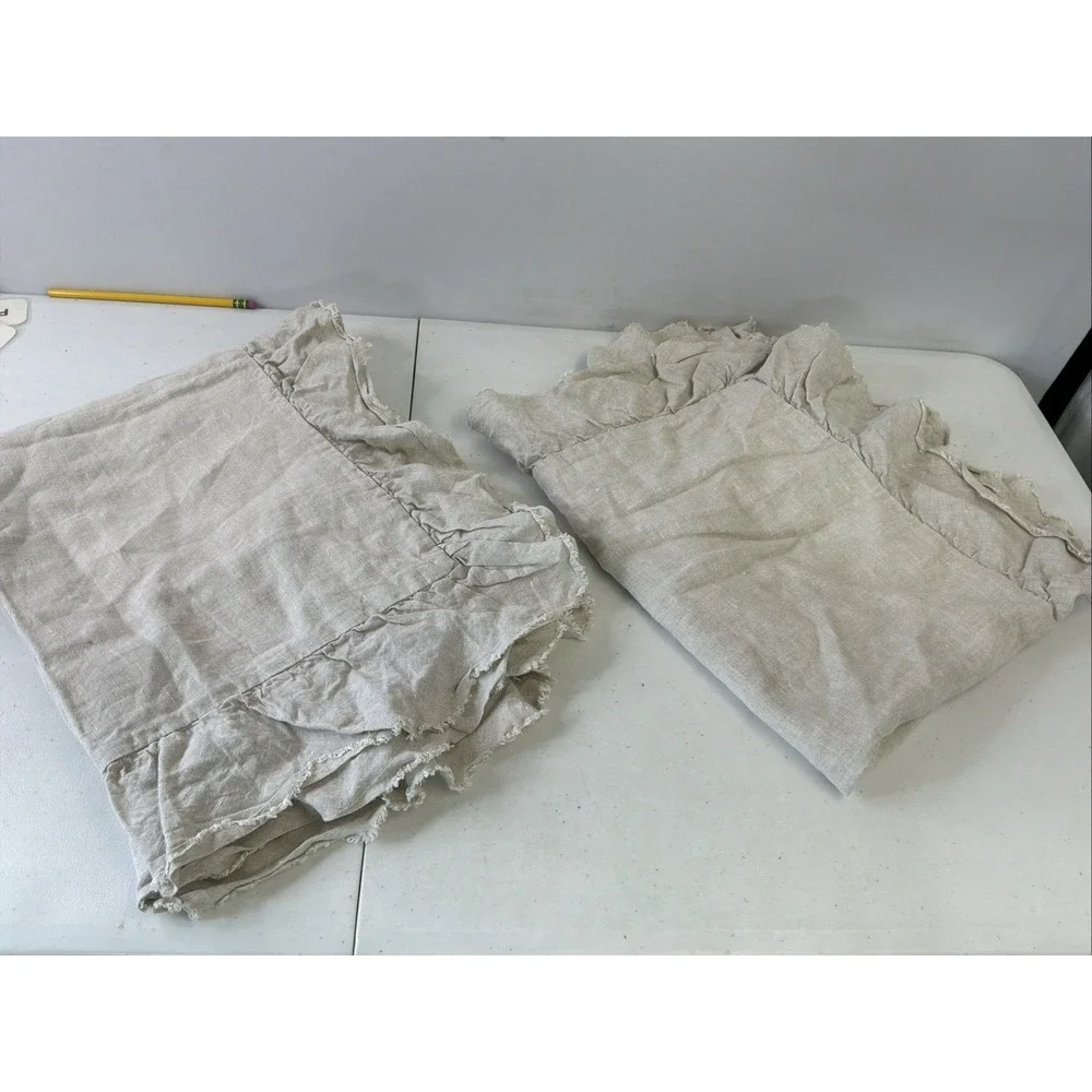 Pottery Barn Belgian Flax Linen Standard Shams Set of 2 Flax Beige Ruffle Edge